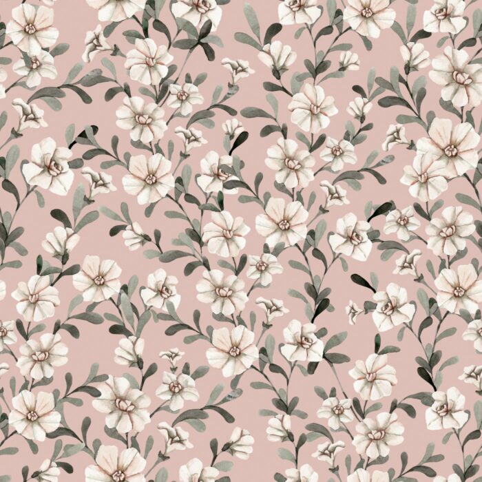 Tissu Fleurs Blanches Vintage Rose, 10 tissus au choix