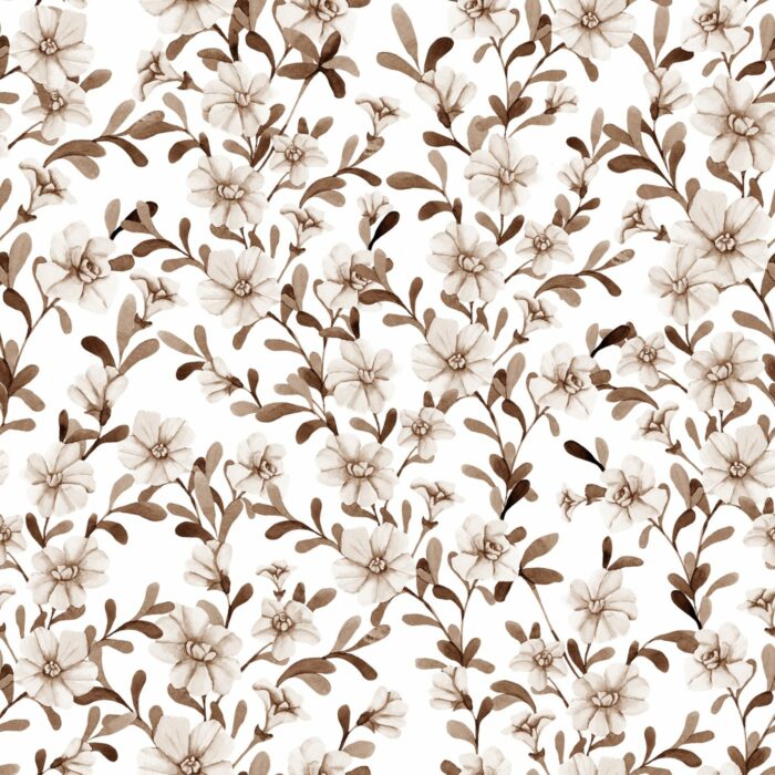 Tissu Fleurs Blanches Vintage Sepia, 10 tissus au choix