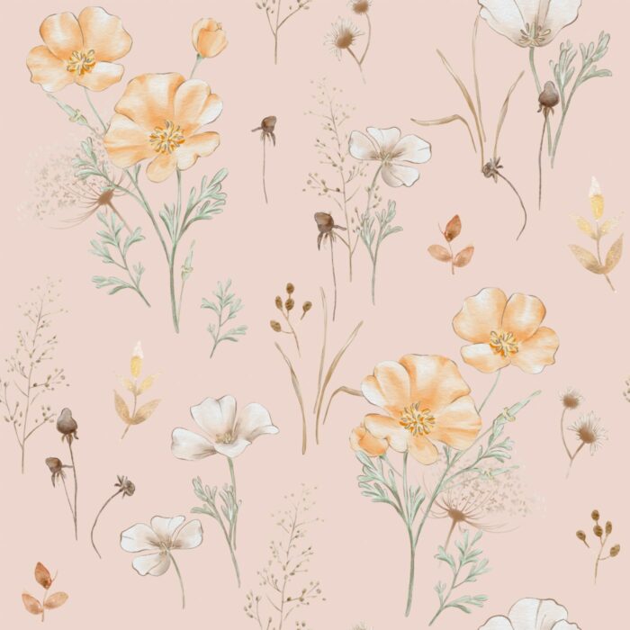 Tissu Imprimé Fleurs Boheme Blush, 10 tissus au choix