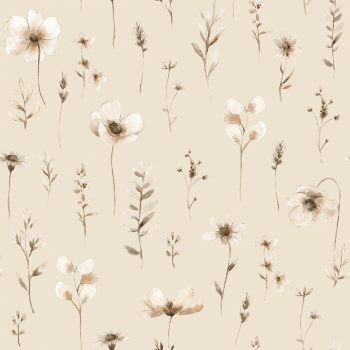 Tissu Imprimé Fleurs Boheme Bonheur Beige, 10 tissus au choix