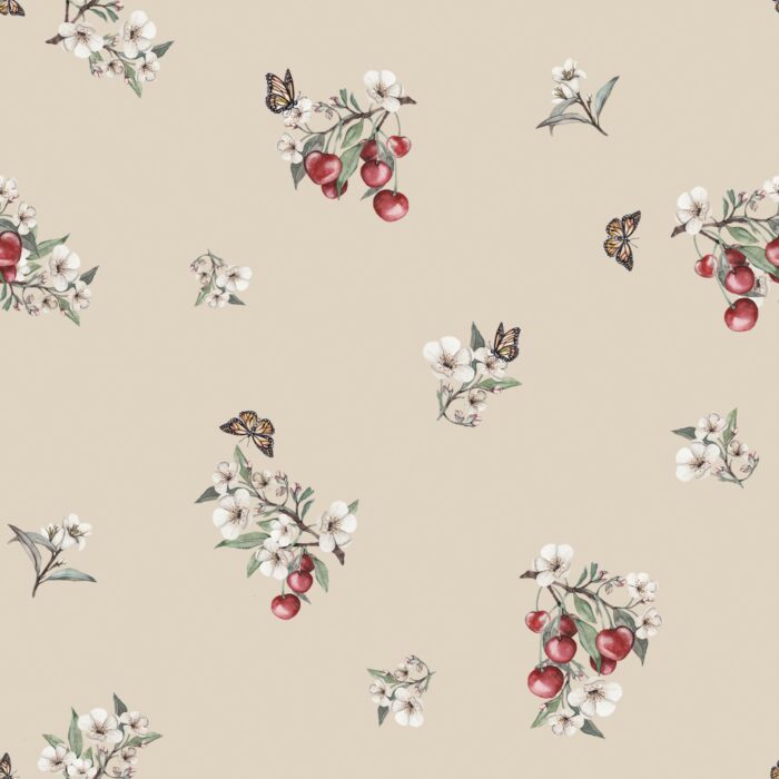 Tissu Fleurs Cerises Beige, 10 tissus au choix