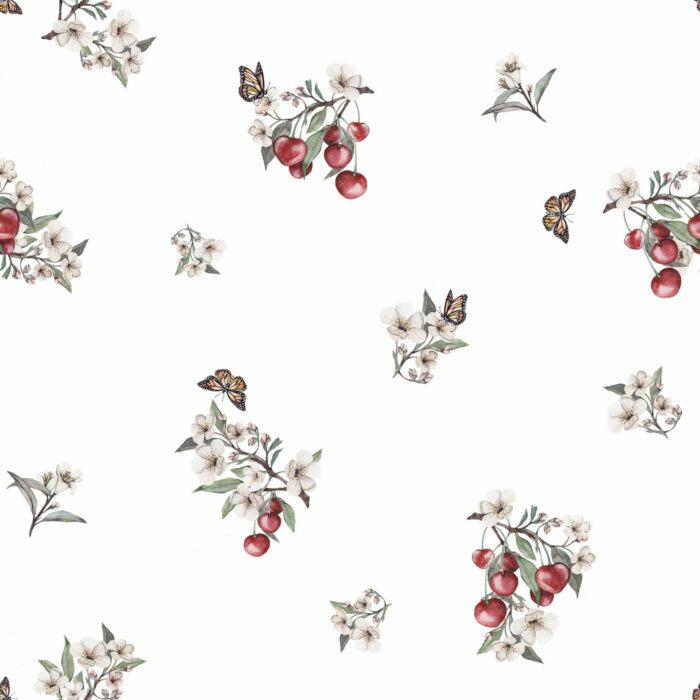Tissu Fleurs Cerises Blanc, 10 tissus au choix