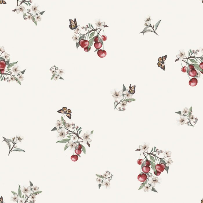 Tissu Fleurs Cerises Creme, 10 tissus au choix