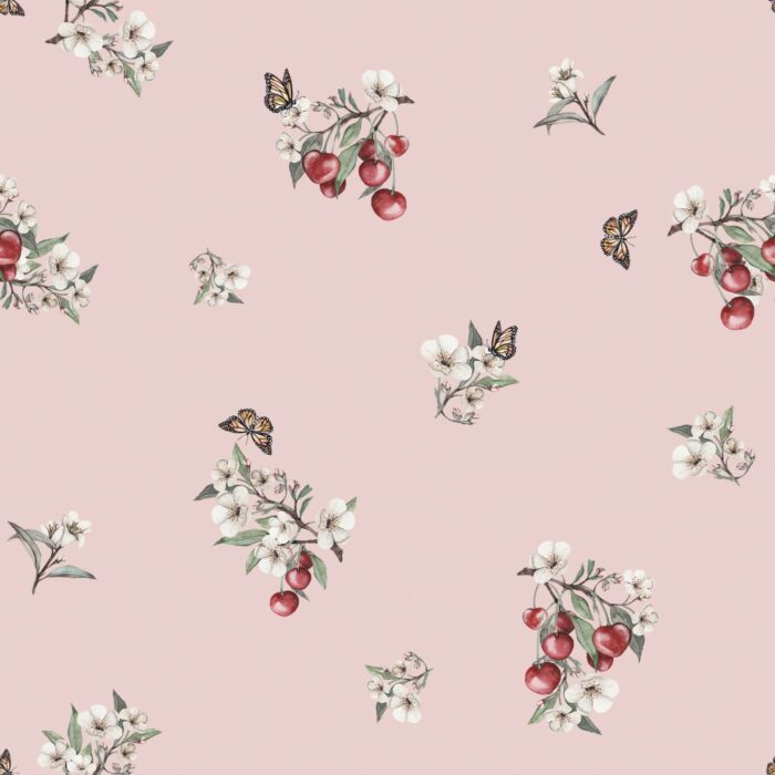 Tissu Fleurs Cerises Rose, 10 tissus au choix