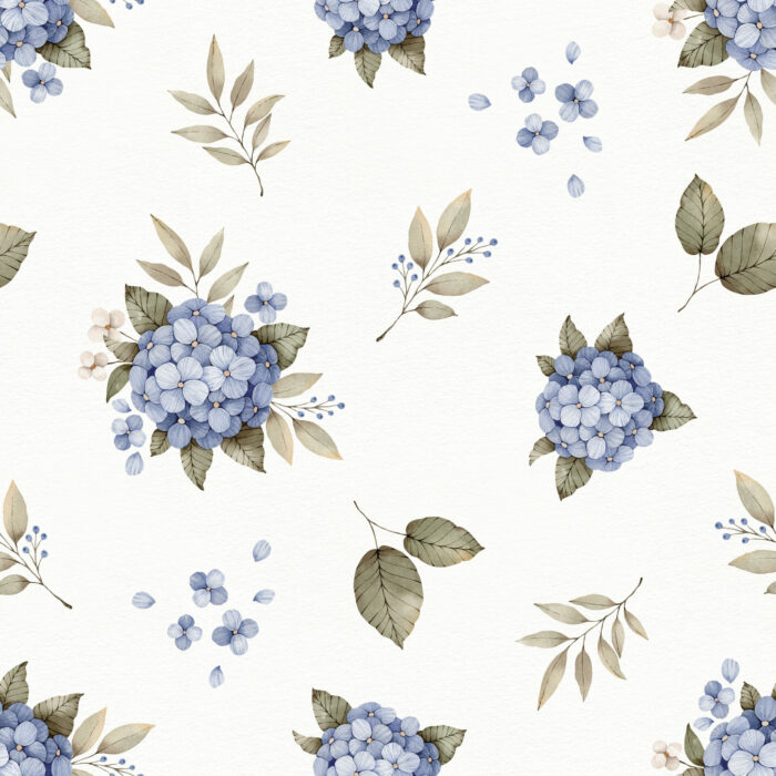 Tissu Imprimé Fleurs Hortensia Bleu Grand, 10 tissus au choix