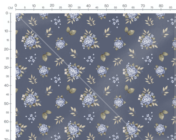 Tissu Imprimé Fleurs Hortensia Bleu Marine Petit, 10 tissus au choix – Image 2