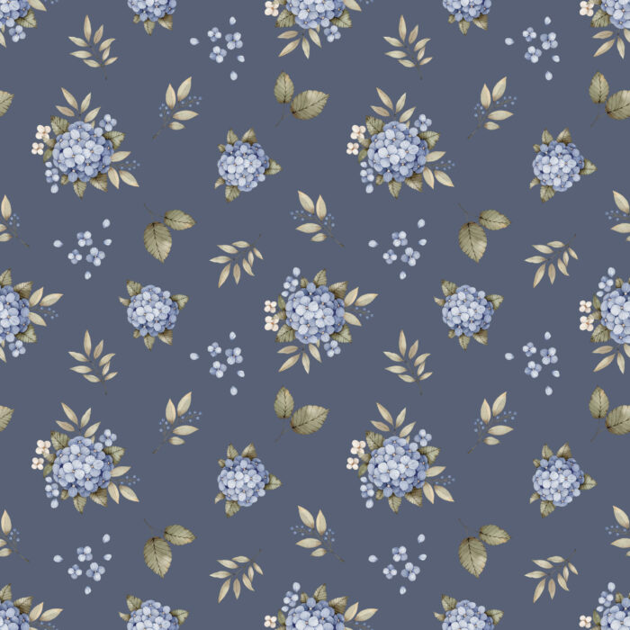 Tissu Imprimé Fleurs Hortensia Bleu Marine Petit, 10 tissus au choix