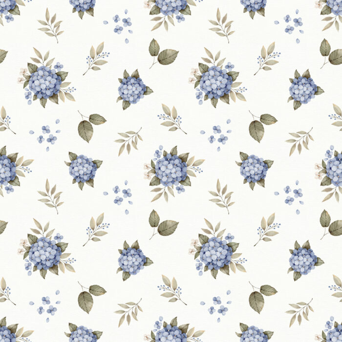 Tissu Imprimé Fleurs Hortensia Bleu Petit, 10 tissus au choix