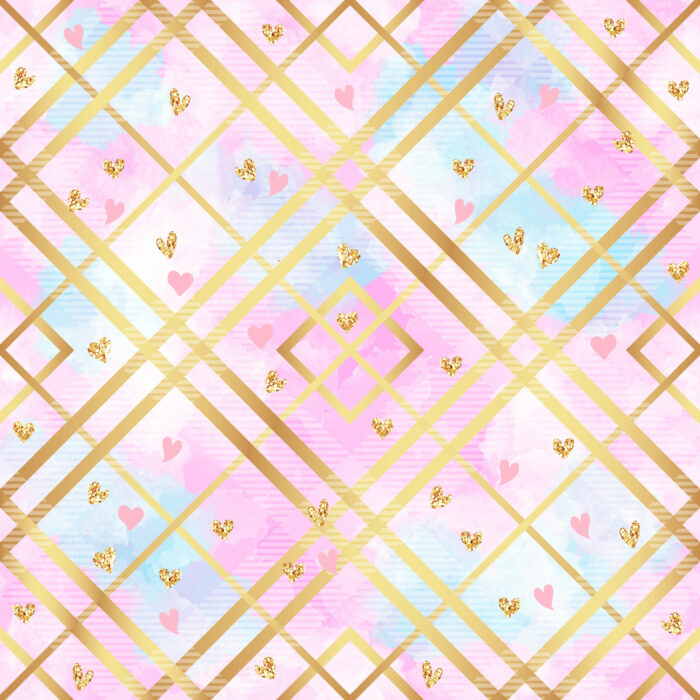 Tissu Imprimé Girly Carreaux Dorés Coeurs, 10 tissus au choix