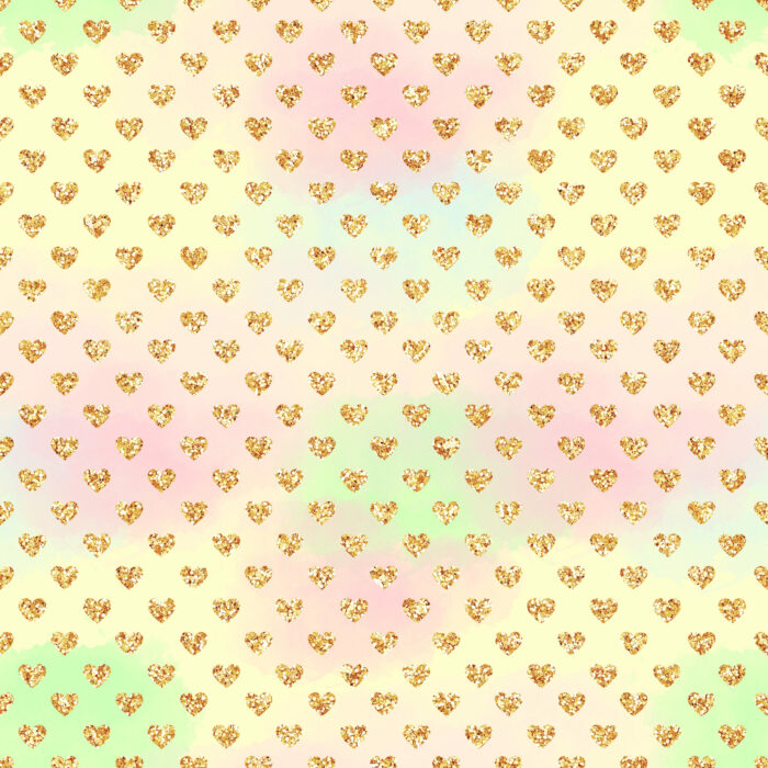 Tissu Imprimé Girly Coeurs Dorés Pastel, 10 tissus au choix