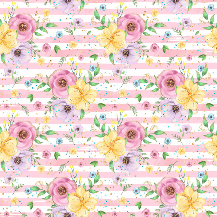 Tissu Imprimé Girly Fleurs Rayures Roses, 10 tissus au choix