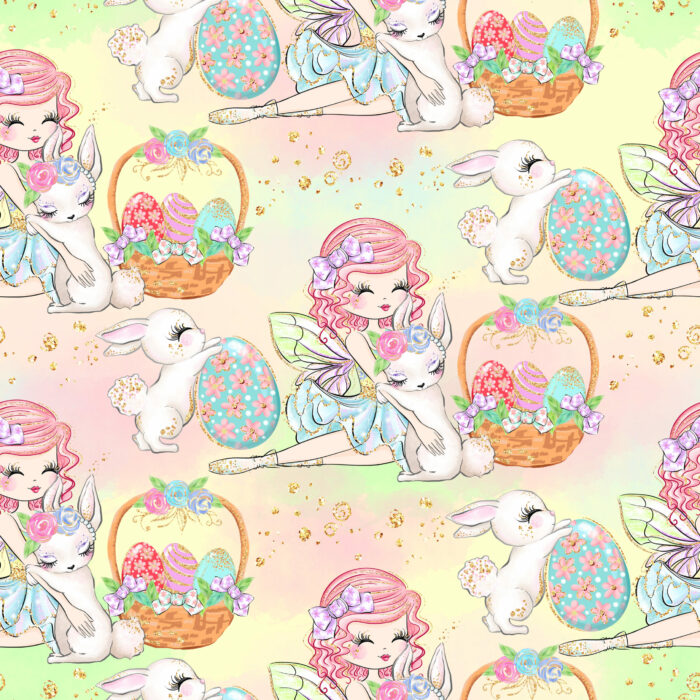 Tissu Imprimé Girly Paques Fée Lapin Panier, 10 tissus au choix