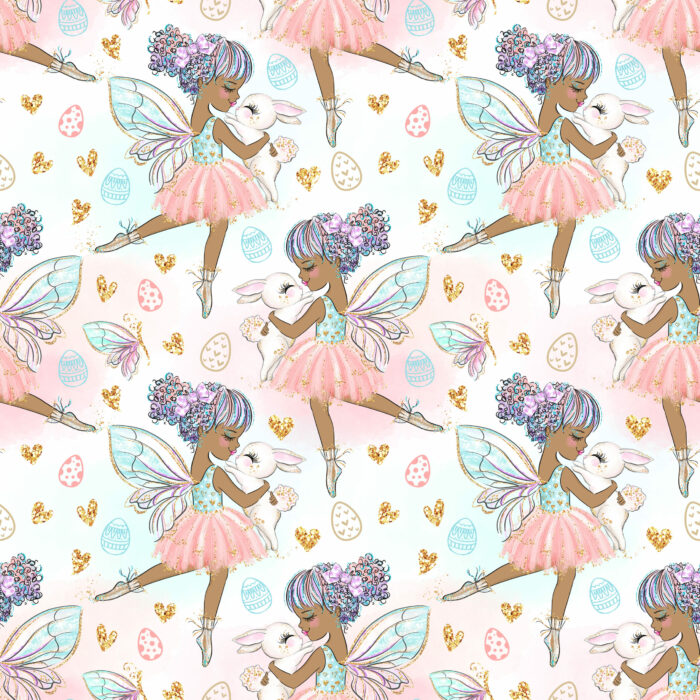 Tissu Imprimé Girly Paques Fée Lapins Pastel, 10 tissus au choix
