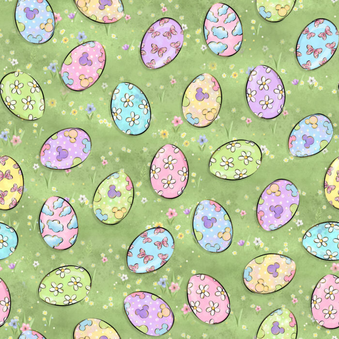 Tissu Imprimé Paques Girly Happy Oeufs Vert, 10 tissus au choix