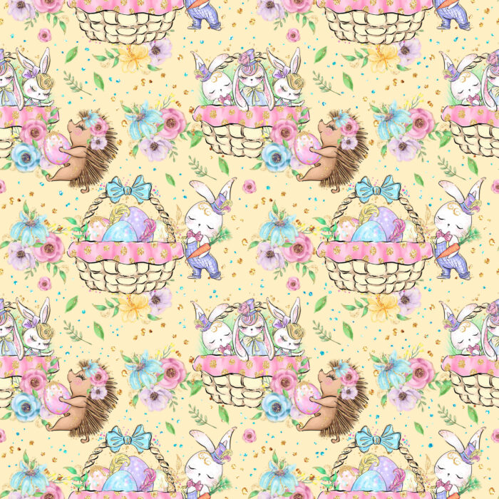 Tissu Imprimé Girly Paques Lapin Hérisson Panier, 10 tissus au choix