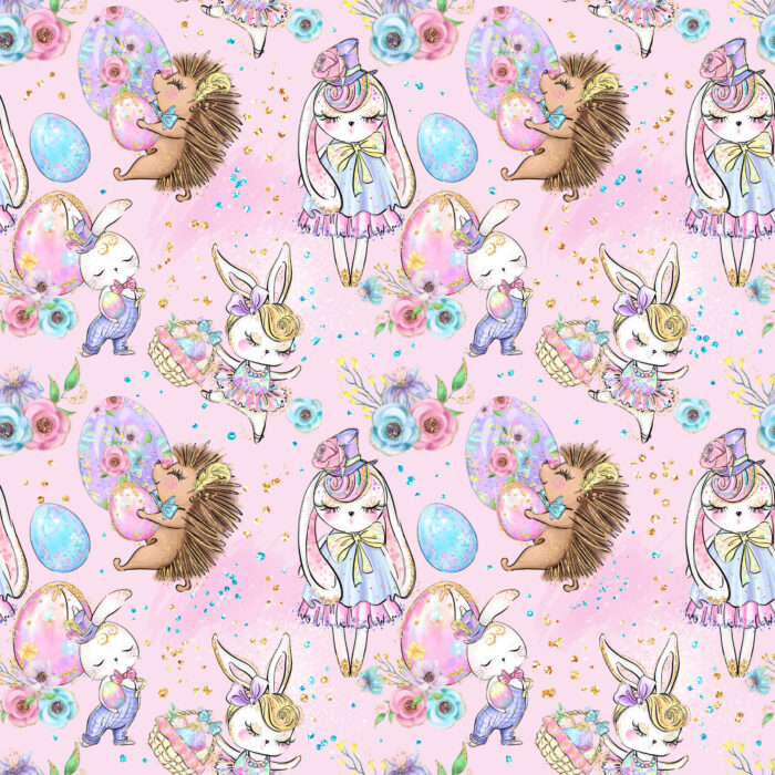 Tissu Imprimé Girly Paques Lapin Hérisson, 10 tissus au choix