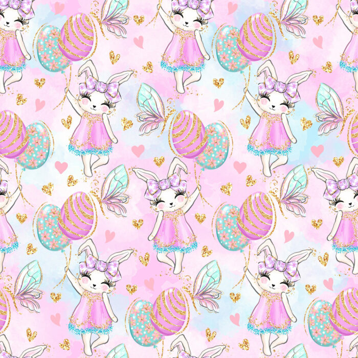Tissu Imprimé Girly Paques Lapin Papillons Oeufs, 10 tissus au choix
