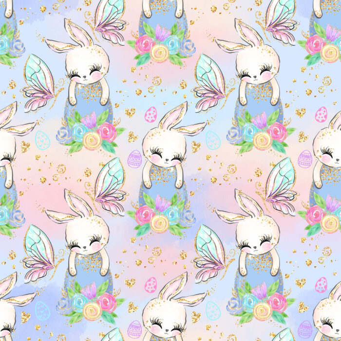 Tissu Imprimé Girly Paques Lapin Papillons, 10 tissus au choix