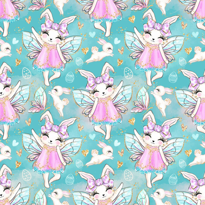 Tissu Imprimé Girly Paques Lapins Fées, 10 tissus au choix