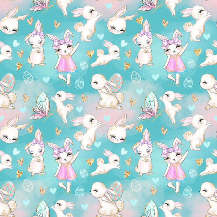 Tissu Imprimé Girly Paques Lapins Magiques, 10 tissus au choix