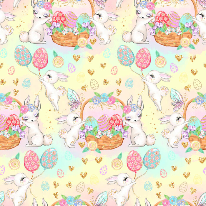 Tissu Imprimé Girly Paques Lapins Panier Pastel, 10 tissus au choix