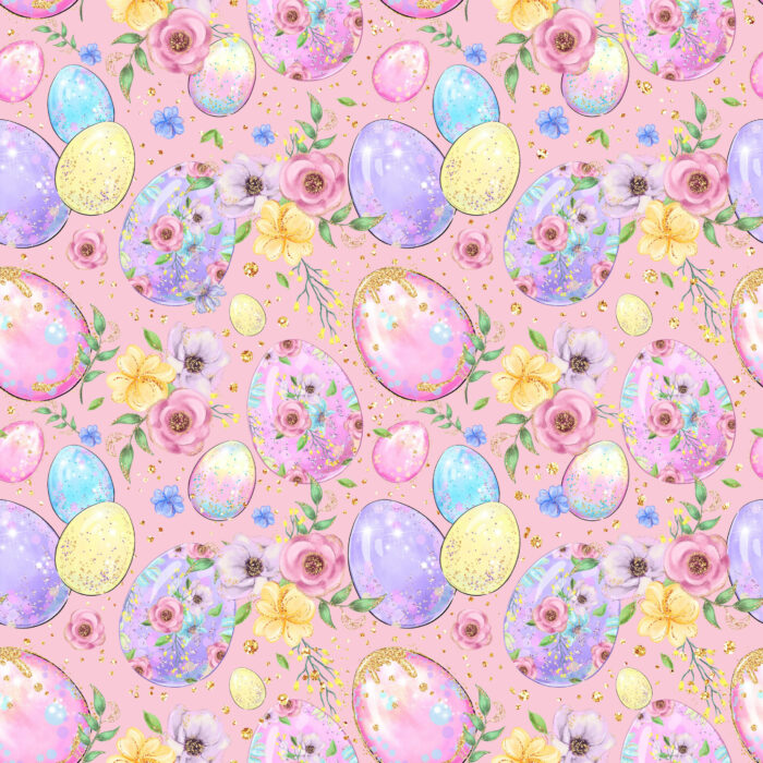 Tissu Imprimé Girly Paques Oeufs Fleurs Rose, 10 tissus au choix