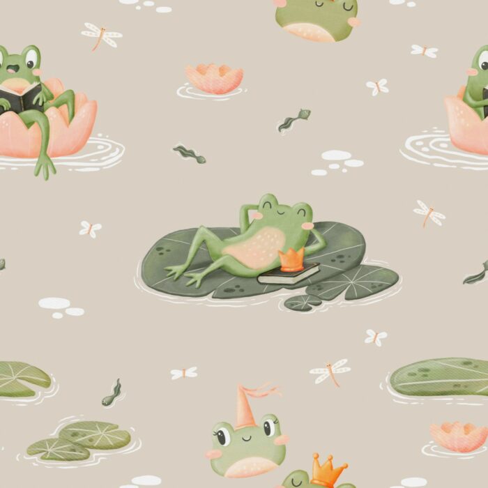 Tissu Imprimé Grenouille Libellules, 5 coloris et 10 tissus au choix