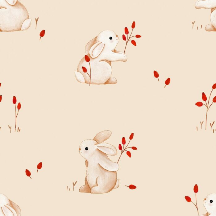 Tissu Imprimé Lapin Eglantier, 2 coloris et 10 tissus au choix