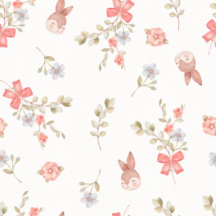 Tissu Imprimé Lapin Paques Bouquet Fleurs Grand, 10 tissus au choix