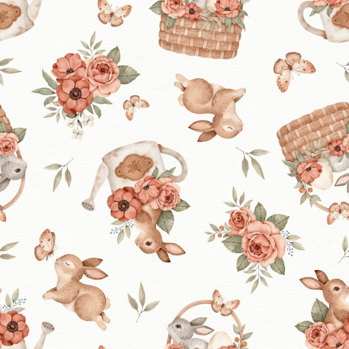 Tissu Imprimé Lapin Paques Fleurs Grand, 10 tissus au choix