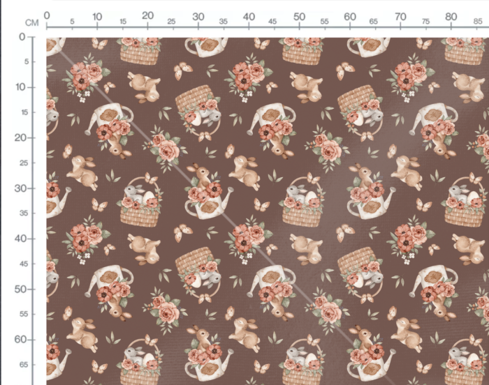 Tissu Imprimé Lapin Paques Fleurs Marron Grand, 10 tissus au choix – Image 2