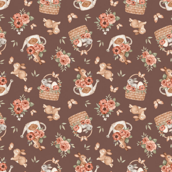 Tissu Imprimé Lapin Paques Fleurs Marron Grand, 10 tissus au choix – Image 4