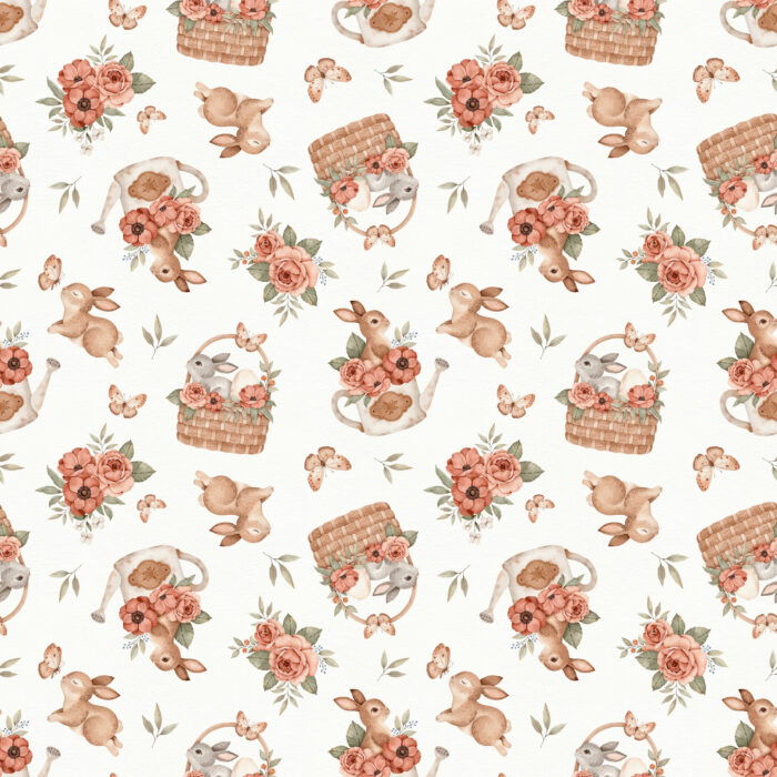 Tissu Imprimé Lapin Paques Fleurs Petit, 10 tissus au choix