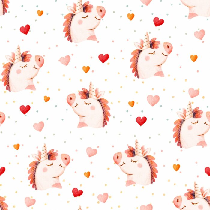 Tissu Imprimé Licorne Amoureuse Pois, 10 tissus au choix