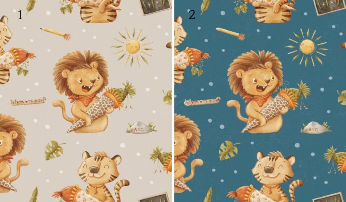 Tissu Imprimé Lion Ecole, 2 coloris et 10 tissus au choix – Image 4