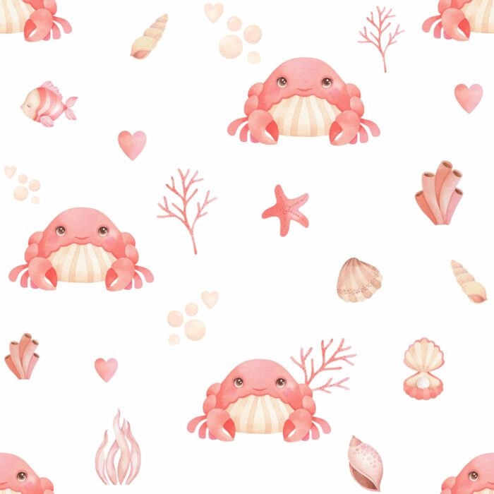 Tissu Imprimé Exclusif Mer Crabe Mon Amour, 10 tissus au choix