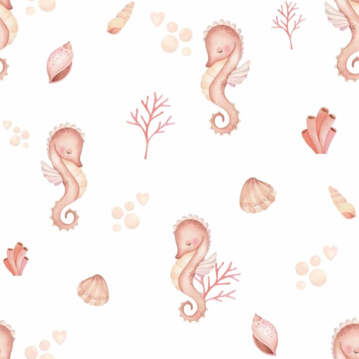 Tissu Imprimé Exclusif Mer Hippocampe Terracota, 10 tissus au choix