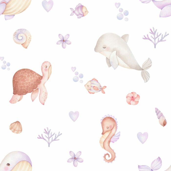 Tissu Imprimé Exclusif Mer Mon Amour Rose Lavande, 10 tissus au choix
