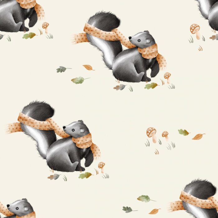 Tissu Imprimé Mouffette Automne, 2 coloris et 10 tissus au choix