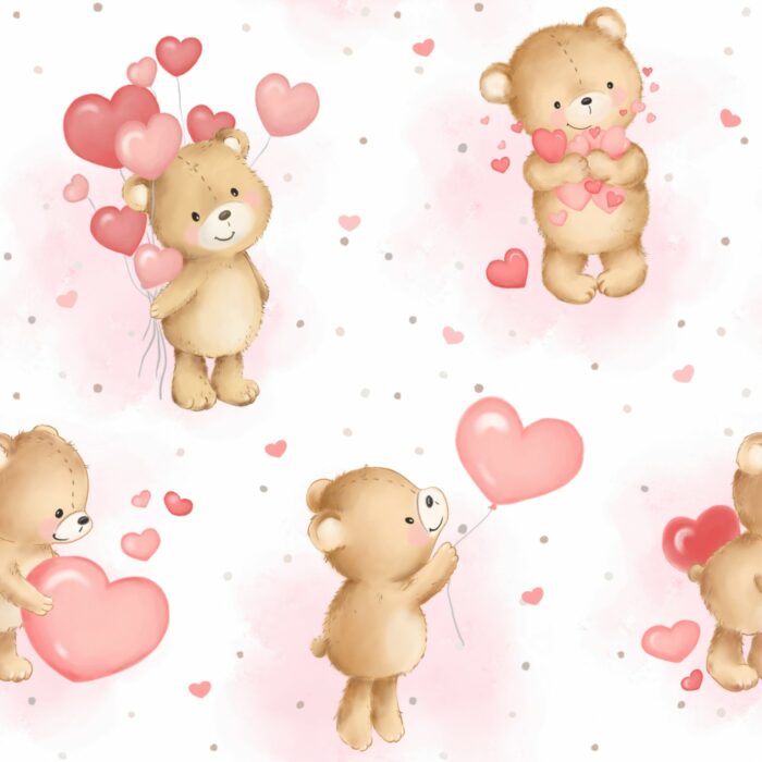 Tissu Imprimé Ourson Amoureux Rose, 10 tissus au choix
