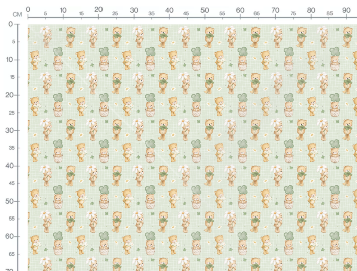 Tissu Imprimé Ourson Fleurs Trèfle Vert, 10 tissus au choix – Image 3