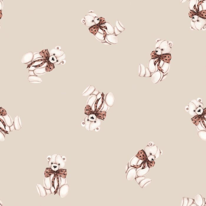 Tissu Imprimé Ourson Noeud Papillon Beige, 10 tissus au choix