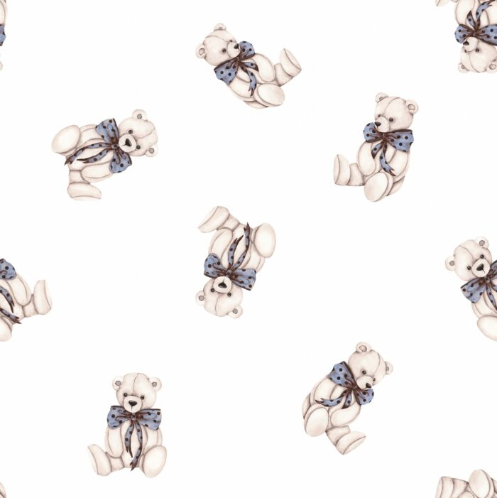 Tissu Imprimé Ourson Noeud Papillon Bleu, 10 tissus au choix