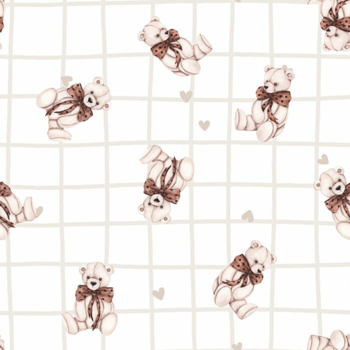 Tissu Imprimé Ourson Noeud Papillon Carreaux, 3 coloris et 10 tissus au choix