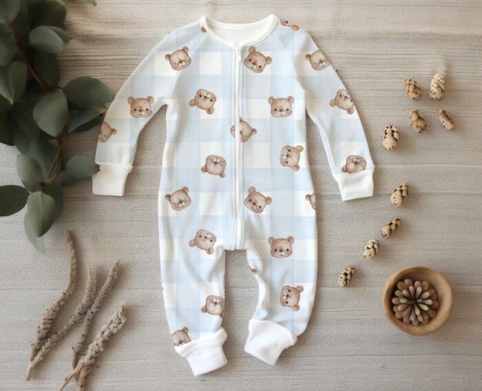 Tissu Imprimé Petit Ourson Adorable Vichy Grand Bleu, 10 tissus au choix – Image 4