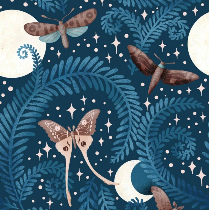 Tissu Imprimé Papillon Nuit Magique Bleu, 10 tissus au choix