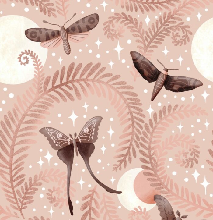 Tissu Imprimé Papillon Nuit Magique Rose, 10 tissus au choix