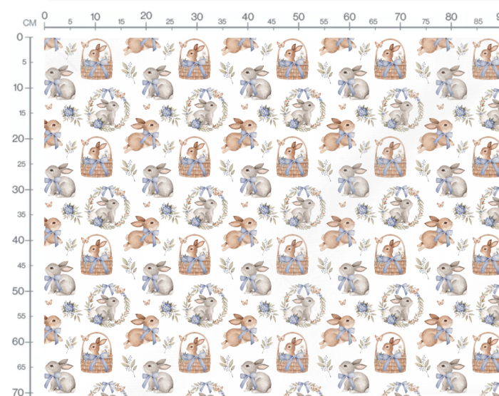 Tissu Imprimé Exclusif Paques Lapin Panier Bleu, 10 tissus au choix – Image 4