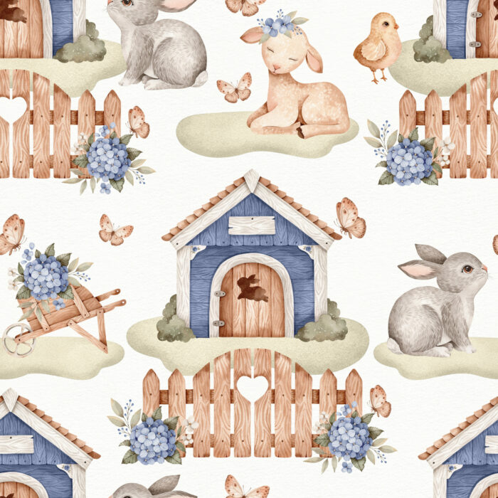 Tissu Imprimé Paques Animaux Jardin Grand, 10 tissus au choix