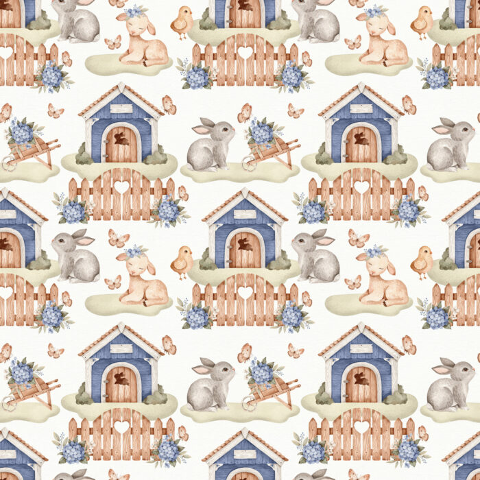 Tissu Imprimé Paques Animaux Jardin Grand, 10 tissus au choix – Image 2